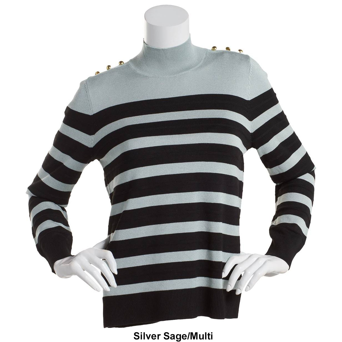 Women Retrology Long Sleeve Stripe Mock Neck Sweater