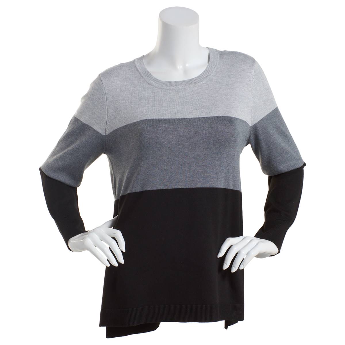 Petite Retrology  Color Block Crew Neck Sweater