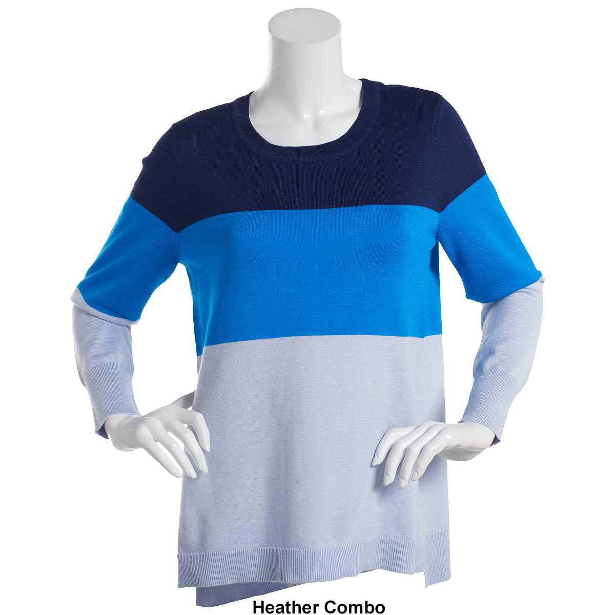 Petite Retrology  Color Block Crew Neck Sweater