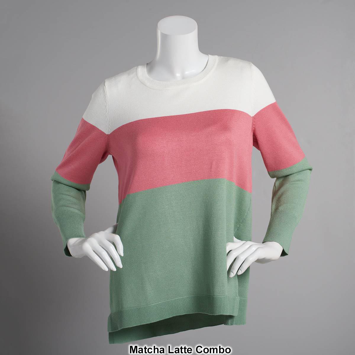 Petite Retrology  Color Block Crew Neck Sweater