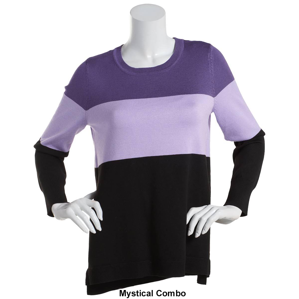 Petite Retrology  Color Block Crew Neck Sweater