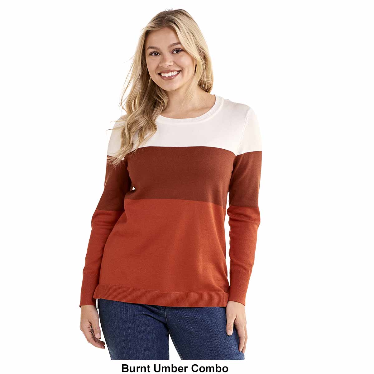 Petite Retrology  Color Block Crew Neck Sweater