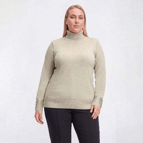 Plus Size Retrology Long Button Sleeve Turtleneck Sweater alternate view