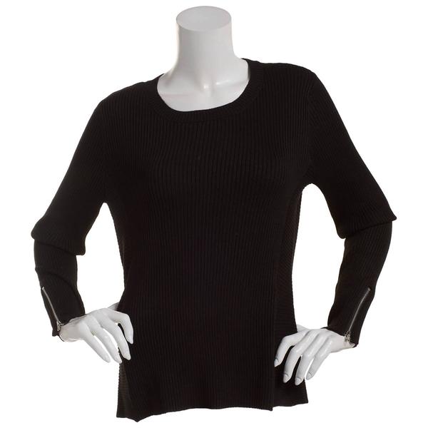 Womens Retrology Allover Rib Crew Neck Zipper Sleeve Sweater alternate view