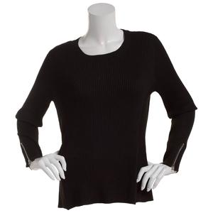 Womens Retrology Allover Rib Crew Neck Zipper Sleeve Sweater