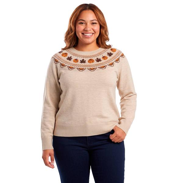 Plus Size Retrology Crew Neck Pumpkin Fair Isle Sweater