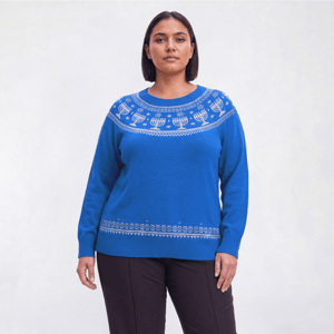 Plus Size Retrology Long Sleeve Hannukah Fair Isle Sweater