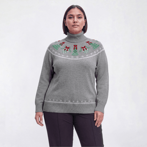 Plus Size Retrology Pinecones Fair Isle Turtleneck Sweater