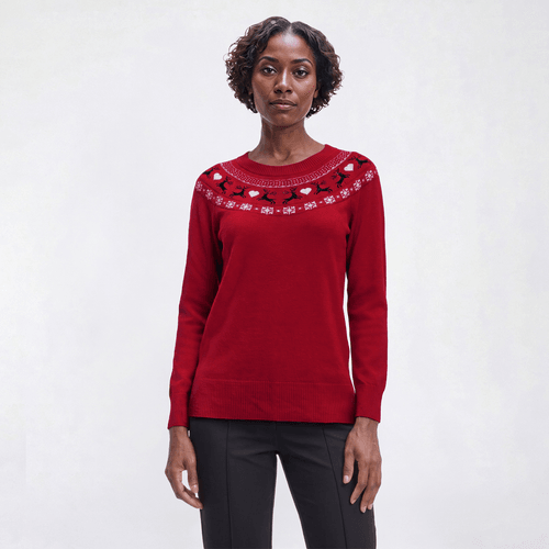 Womens Retrology Long Sleeve Reindeer Fair Isle Sweater