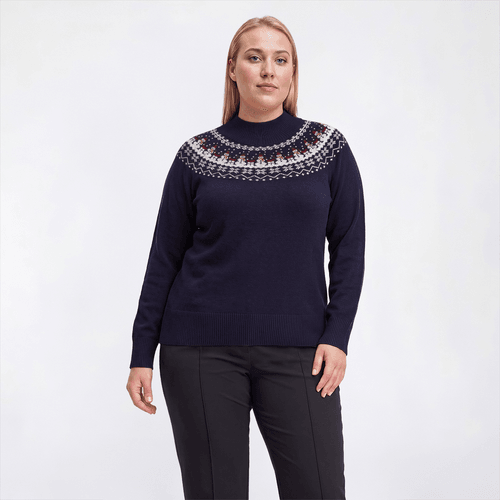Plus Size Retrology Long Sleeve Snow Man Crew Neck Sweater