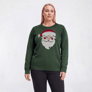 Plus Size Retrology Long Sleeve Santa Crew Neck Sweater