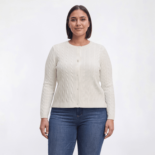 Plus Size Preswick & Moore(R) Long Sleeve Cable Button Cardigan