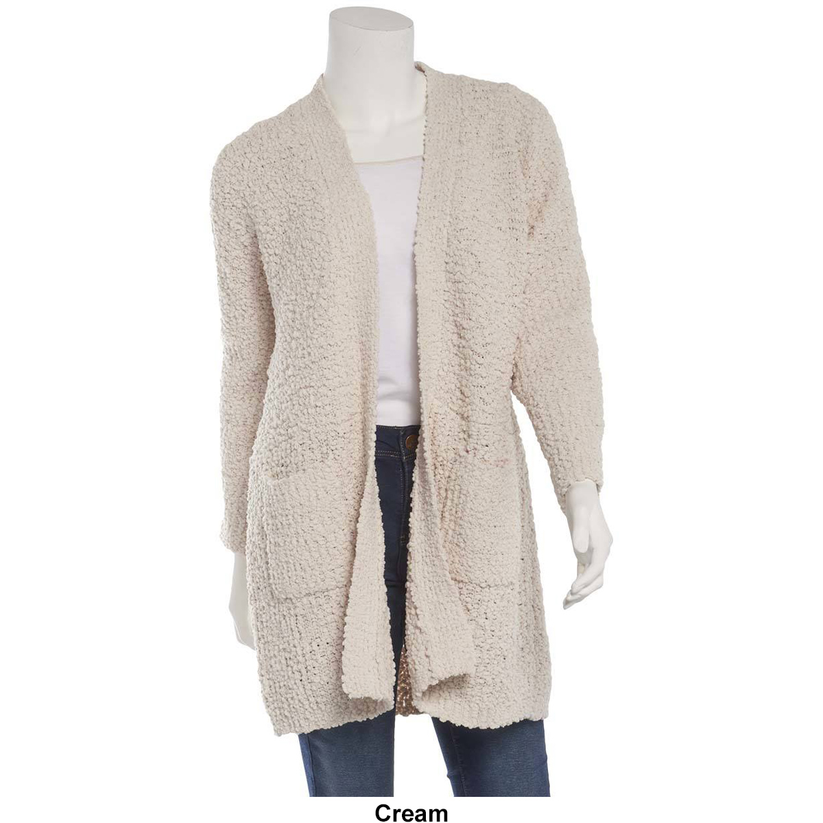 Plus Size Bobeau Long Sleeve Popcorn Pocket Cardigan