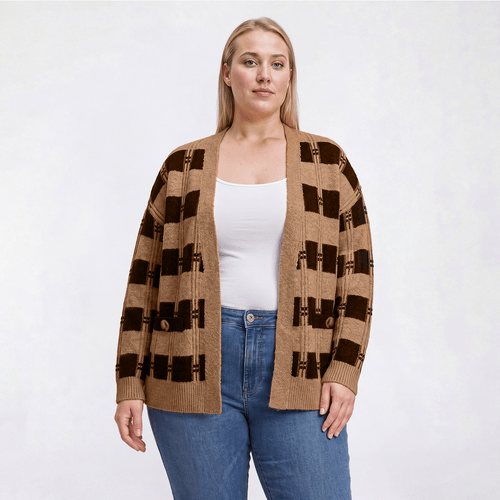Plus Size Olive & Vine Long Sleeve Geometric Mossy Cardigan