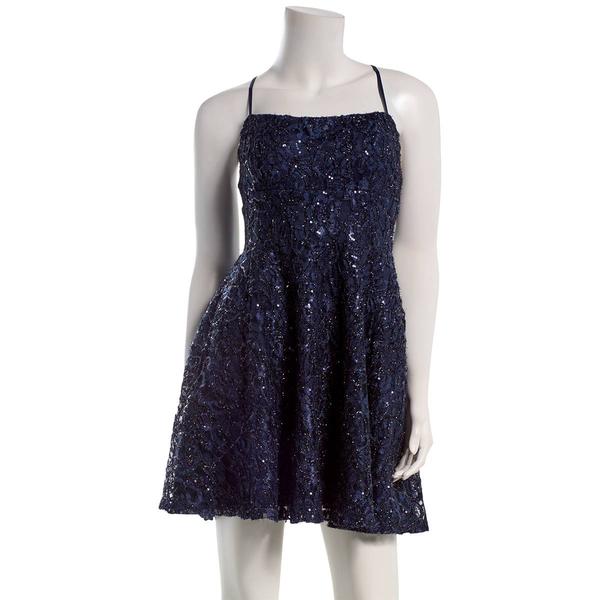 Juniors Emerald Sundae Eyelash Cross Back Skater Dress alternate view