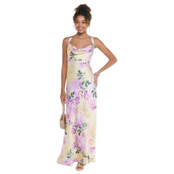Juniors Emerald Sundae Floral Drape Neck Maxi Dress