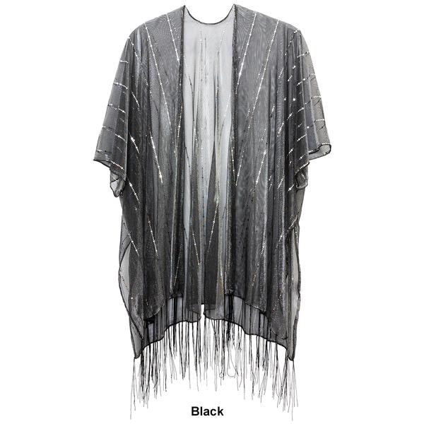 Womens Jessica McClintock Hologram Tie Front Fringe Kimono alternate view