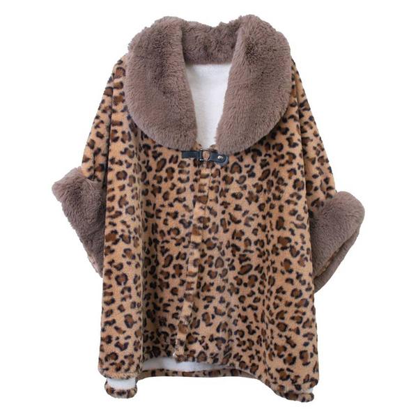 Womens Just Jamie Leopard Faux Fur Collar Ruana