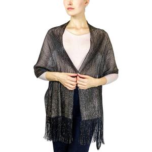 Womens Jessica McClintock Metallic Shawl with Fringe