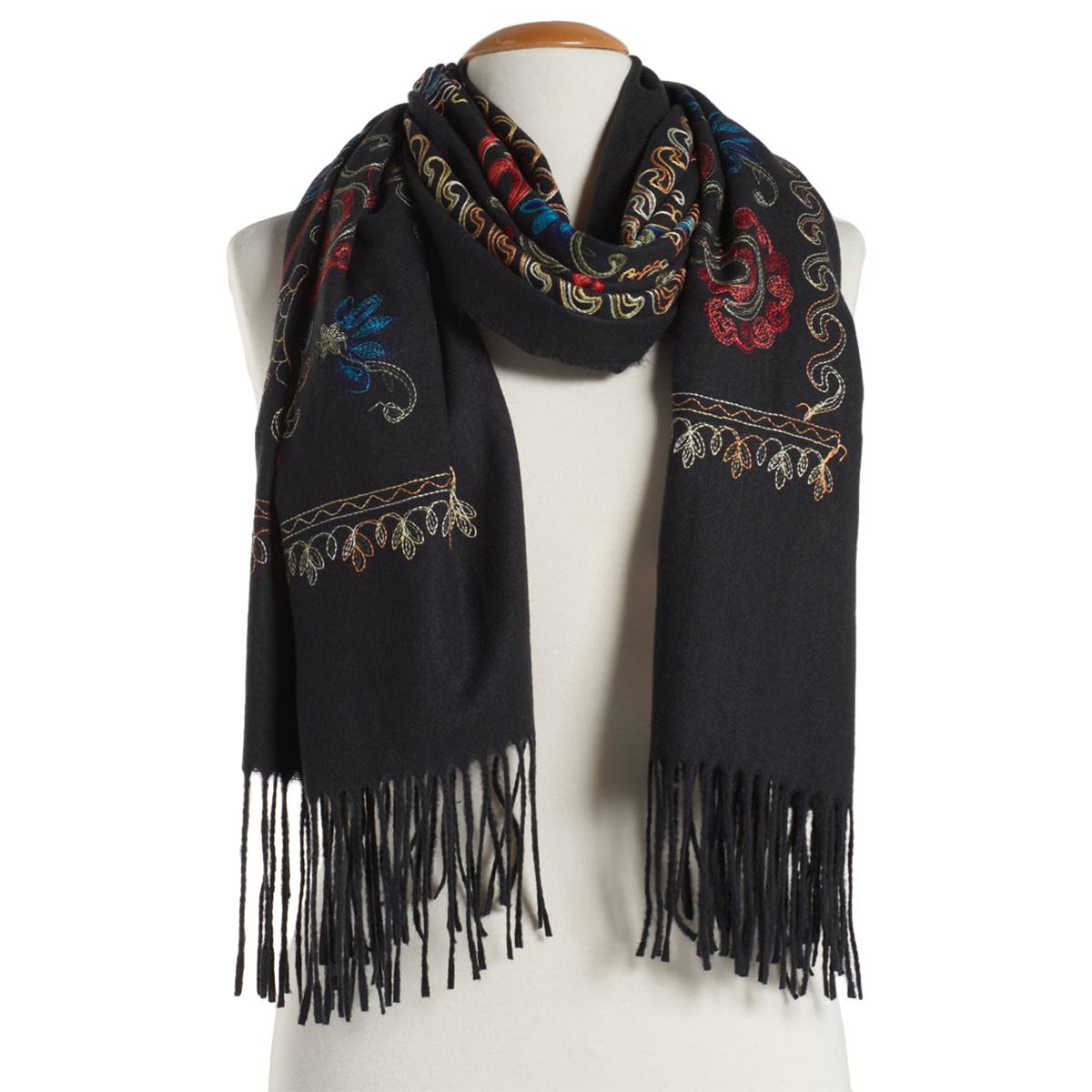 Womens Jessica McClintock Embroidered Floral Scarf - Black
