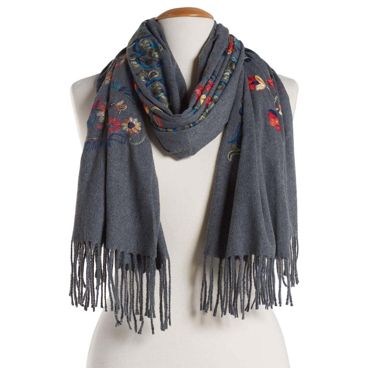 Womens Jessica McClintock Embroidered Floral Scarf - Charcoal
