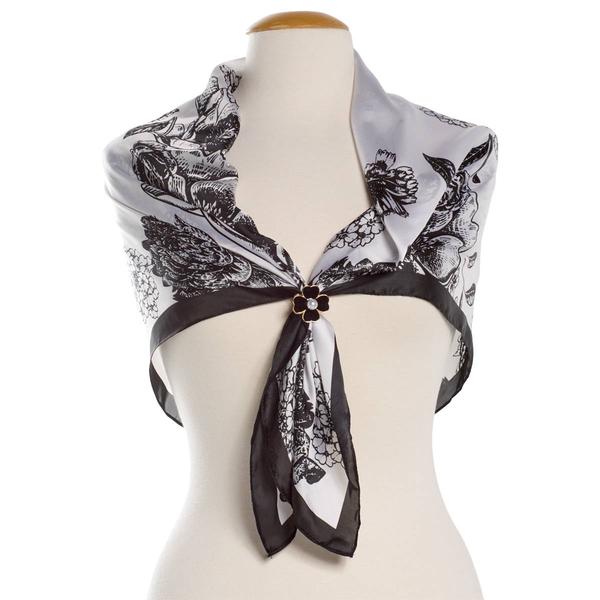 Womens Jessica McClintock Black And White Floral Square Scarf