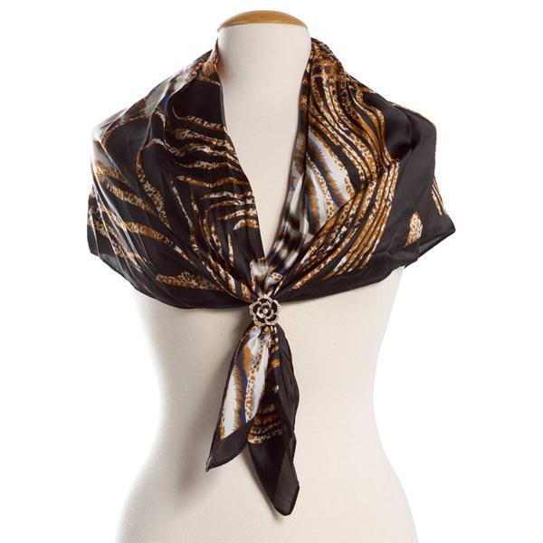 Womens Jessica McClintock Abstract Scarf with Black Floral Ring