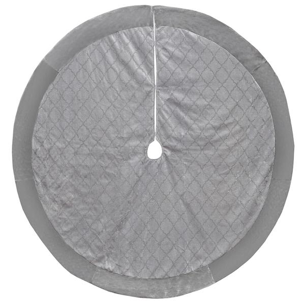 56in. Silver Velvet Tree Skirt with Silver Glitter Diamond Design