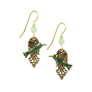 Silver Forest Two-Tone Green Hummingbird Drop Earrings