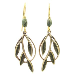 Silver Forest Gold-Tone & Green Branch Open Drop Earrings