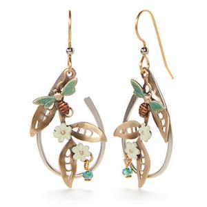 Silver Forest Two-Tone Bees & Flowers Drop Earrings