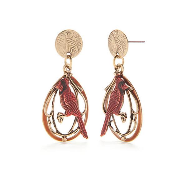 Silver Forest Gold-Tone Framed Cardinal Post Drop Earrings