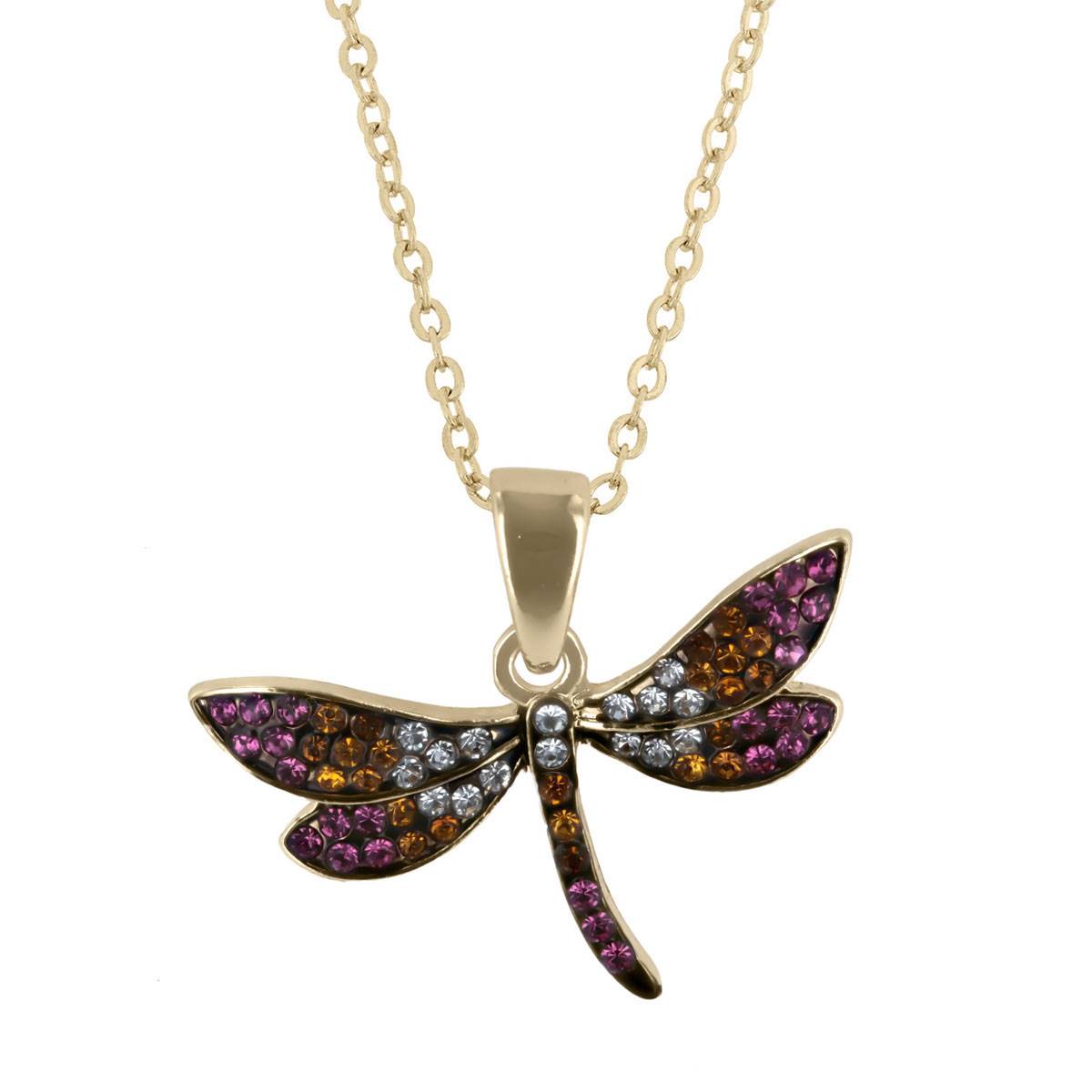 Crystal Kingdom Multi Crystal Dragonfly Pendant Necklace