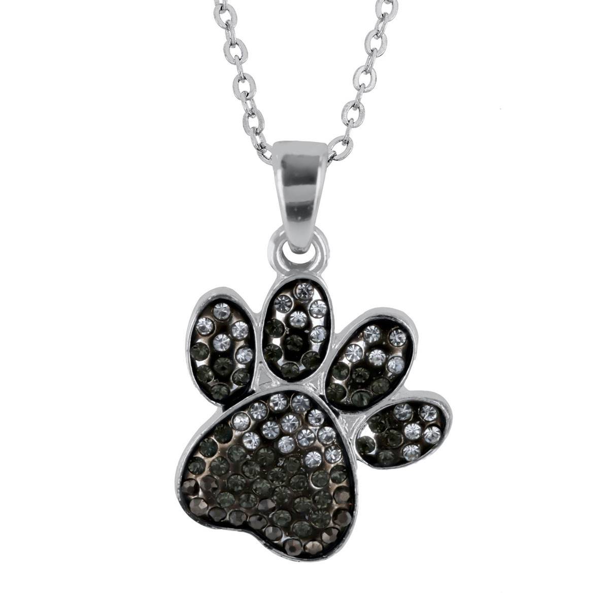 Crystal Kingdom Black & Silver Crystal Bear Paw Pendant Necklace