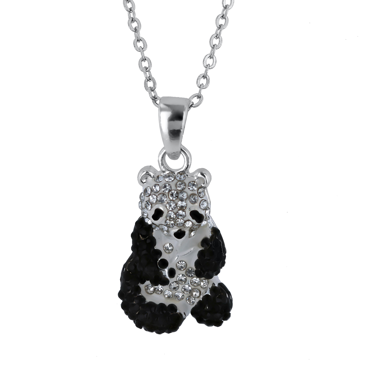 Crystal Kingdom Silver-Tone Crystal Panda 18in. Necklace