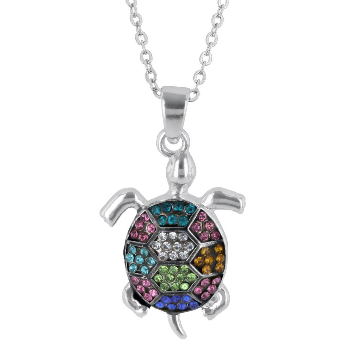 Crystal Kingdom Silver-Tone Multicolor Turtle Pendant Necklace