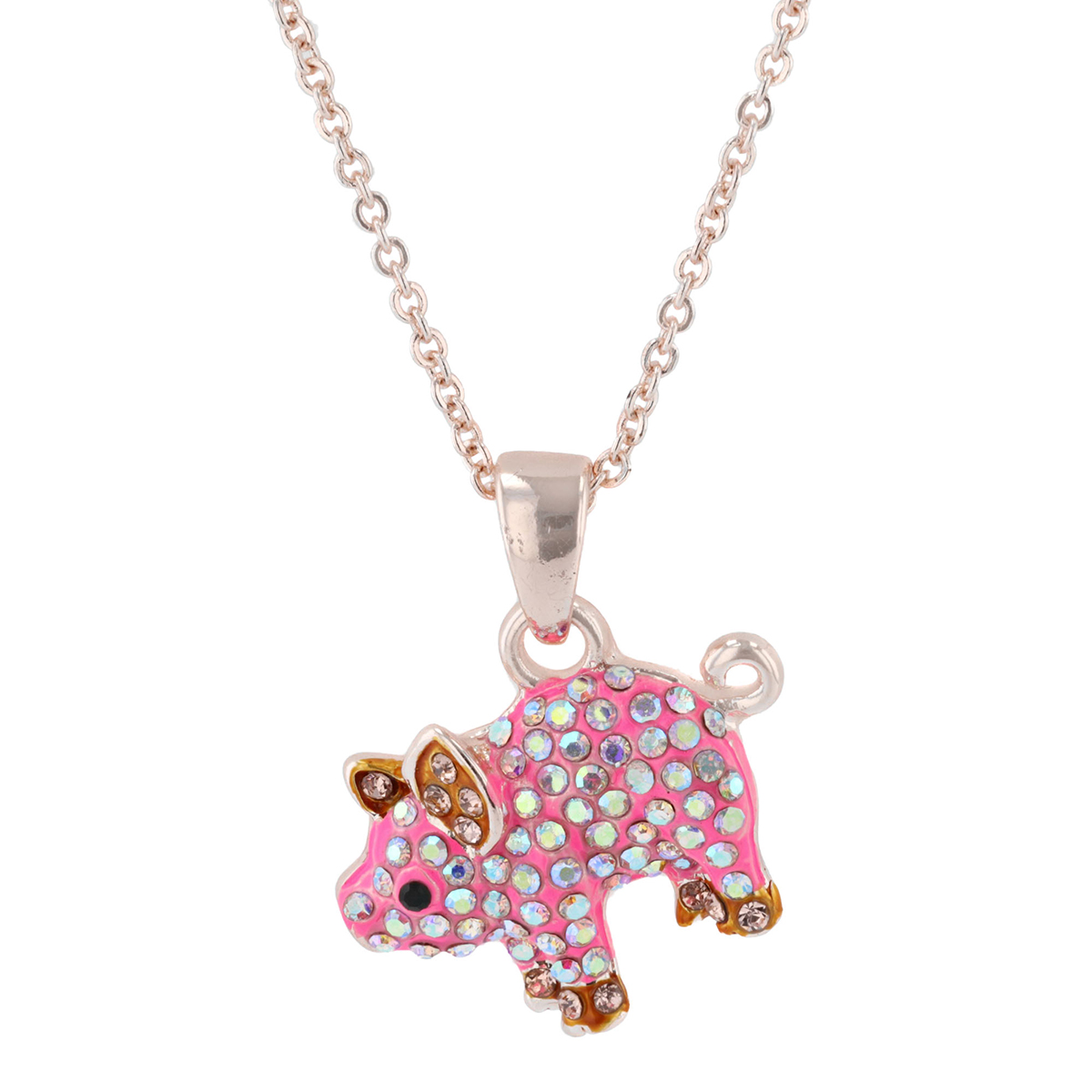 Crystal Kingdom Rose-Tone & Pink-Tone Crystal Pig Necklace