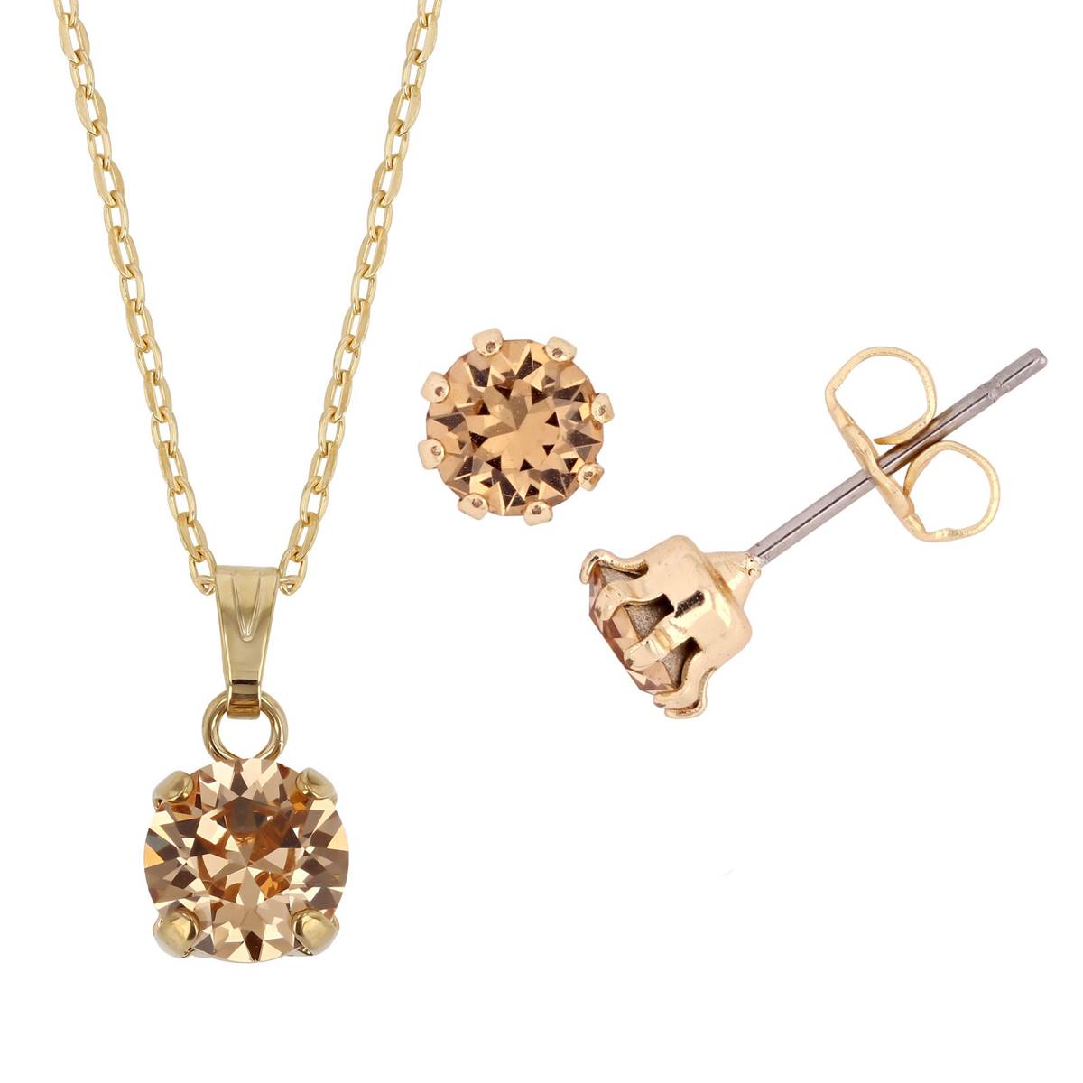 Gold Plated Light Colorado Topaz Pendant & Stud Earring Set