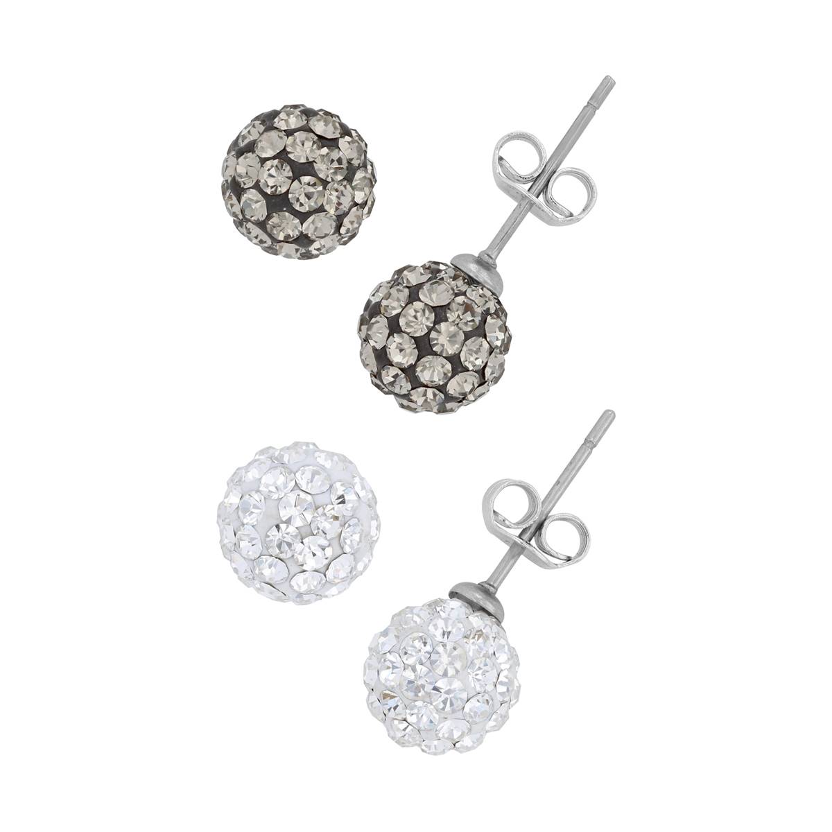 Crystal Colors 2pc. Clear And Black Fireball Stud Earrings Set