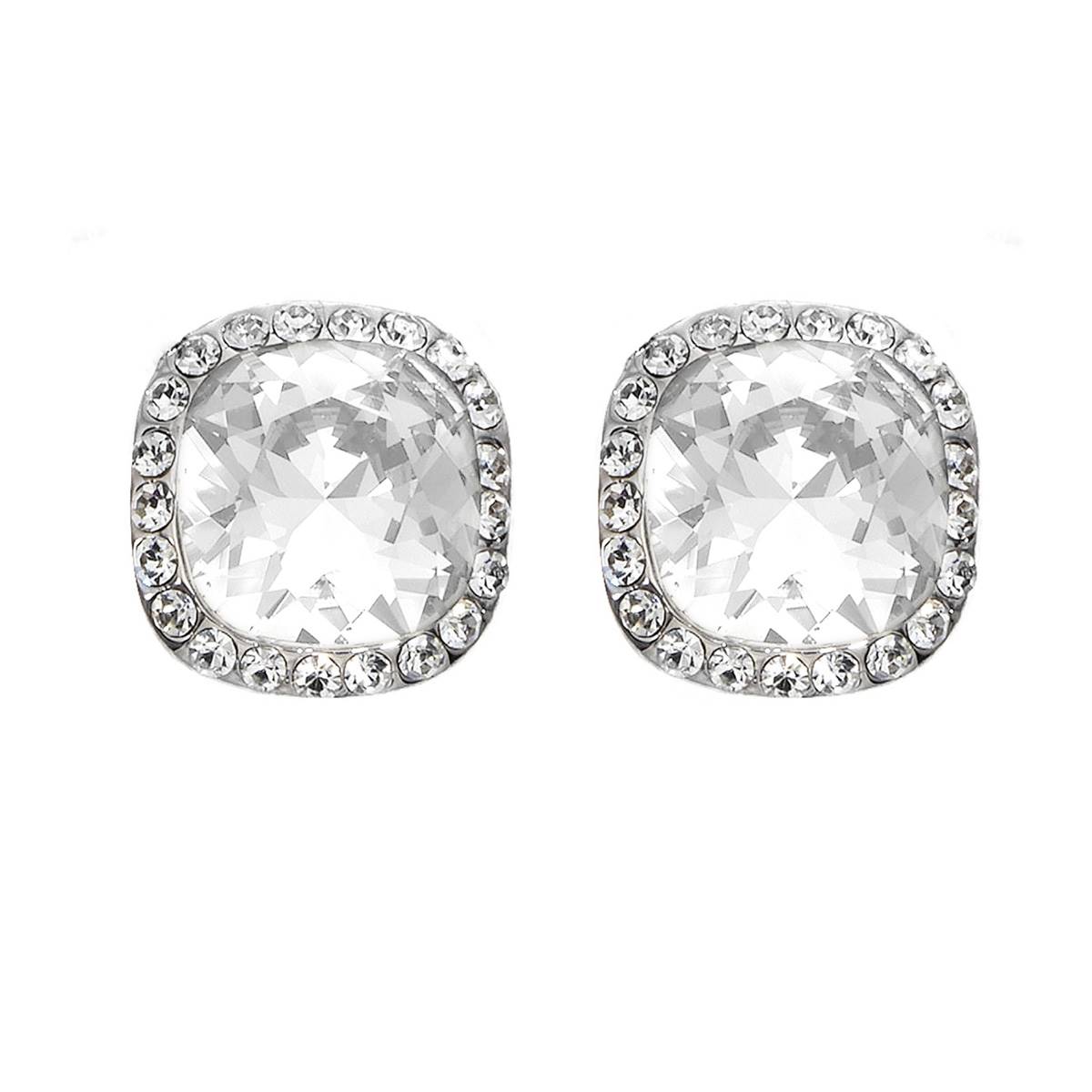 Crystal Colors Silver Plated Princess Cut Crystal Stud Earrings