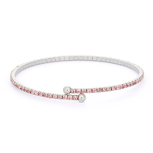 Rhodium Plated Light Rose Crystal Flex Coil Bracelet