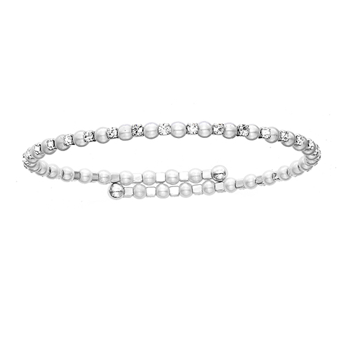 Rhodium Plated Simulated White Pearl & Crystal Bracelet