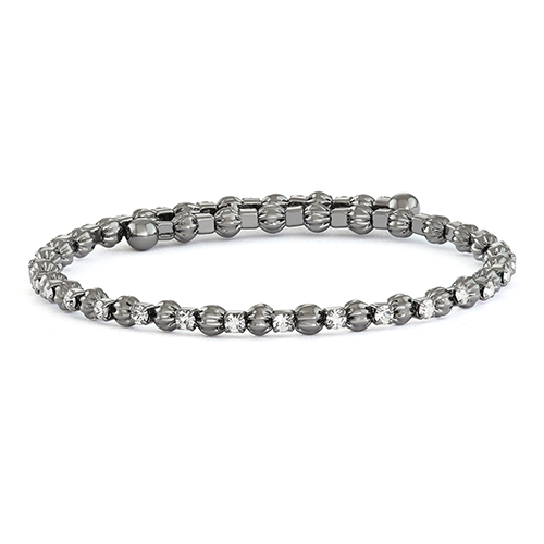 Black Rhodium Plated Spiral Bead & Crystal Coil Bracelet