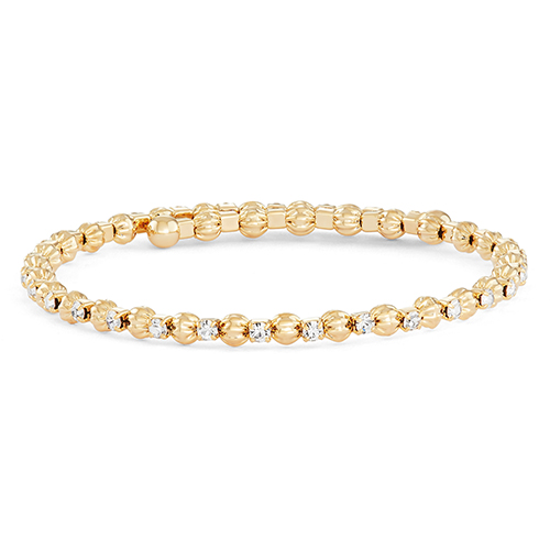 14kt. Gold Plated Diamond Cut Bead & Crystal Bracelet