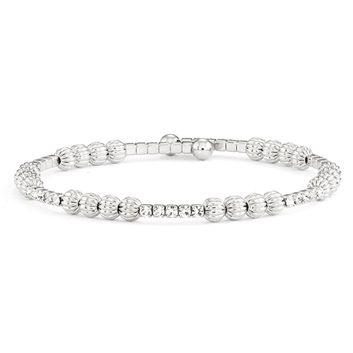 Rhodium Plated Crystal & Bead Stations Coil Bracelet