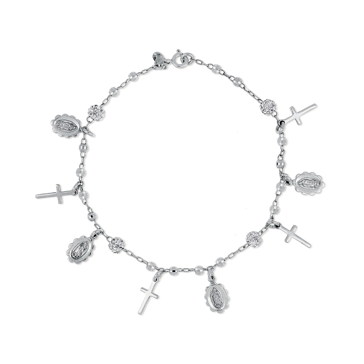 Sterling Silver Rosary Bracelet With Crystals And Beads