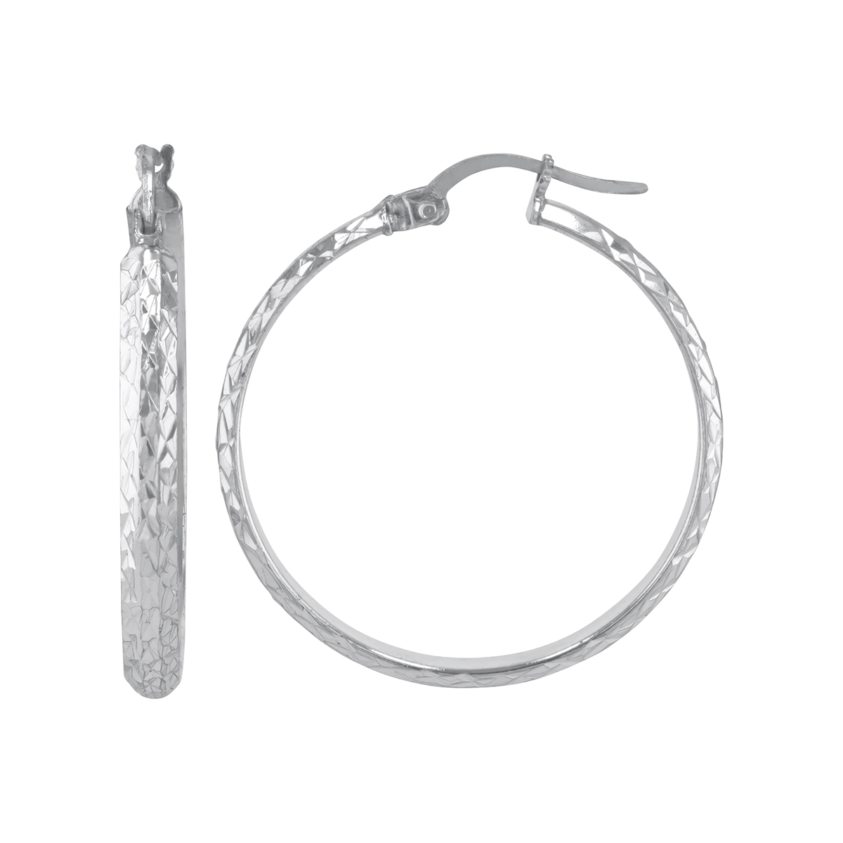 Sterling Silver Half Round Tube Diamond Cut Hoop Earrings