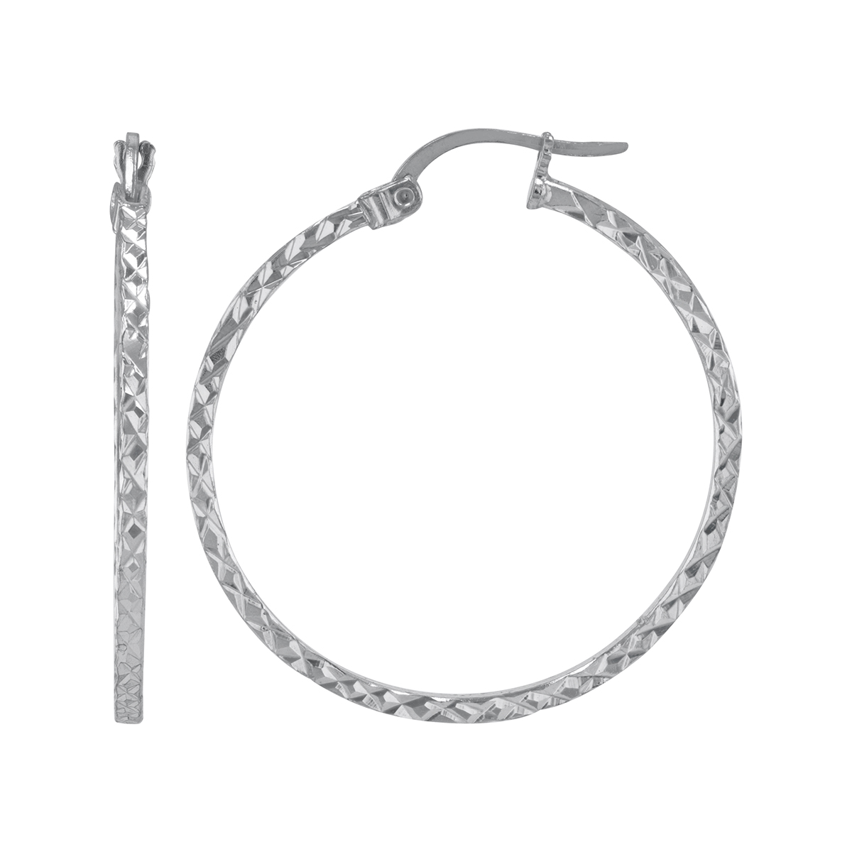 Sterling Silver Square Tube Round Hoop Earrings