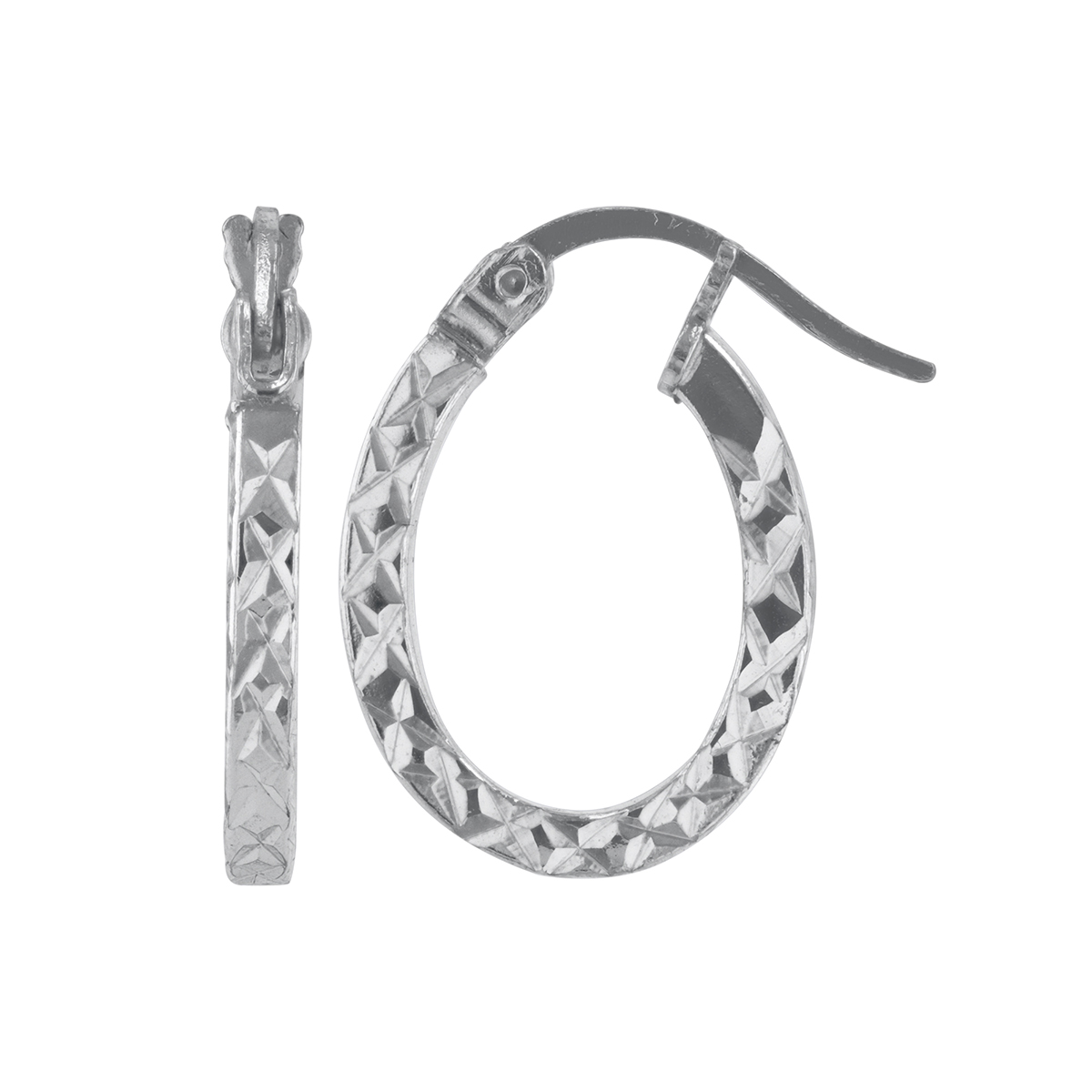 Sterling Silver Square Tube Oval Hoop Earrings