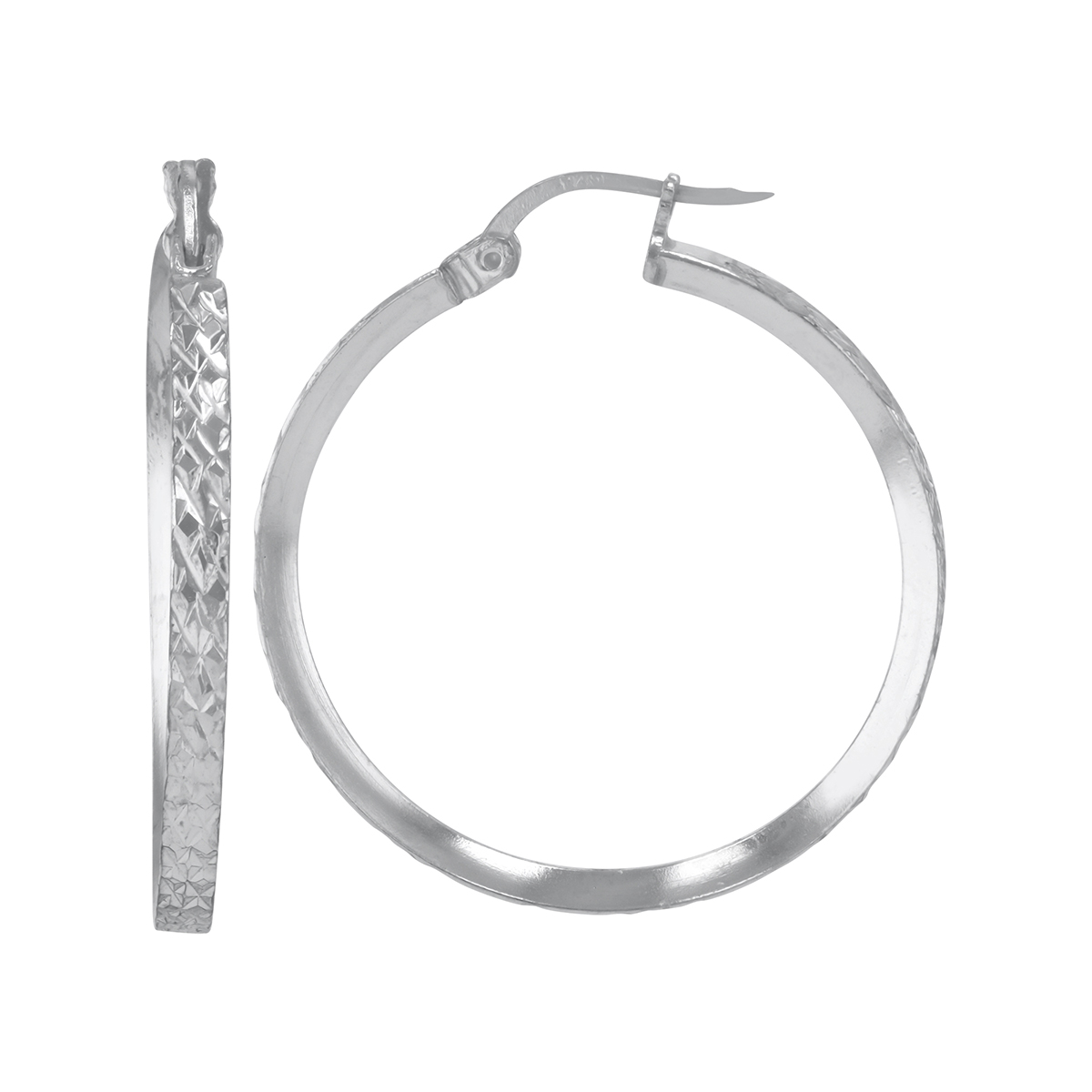 Triangle Tube Diamond Cut Sterling Silver Hoop Earrings